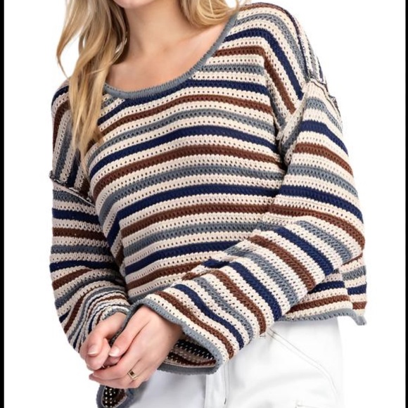 Carly Jean Los Angeles Sweaters - CJLA Striped Cropped Sweater Size S